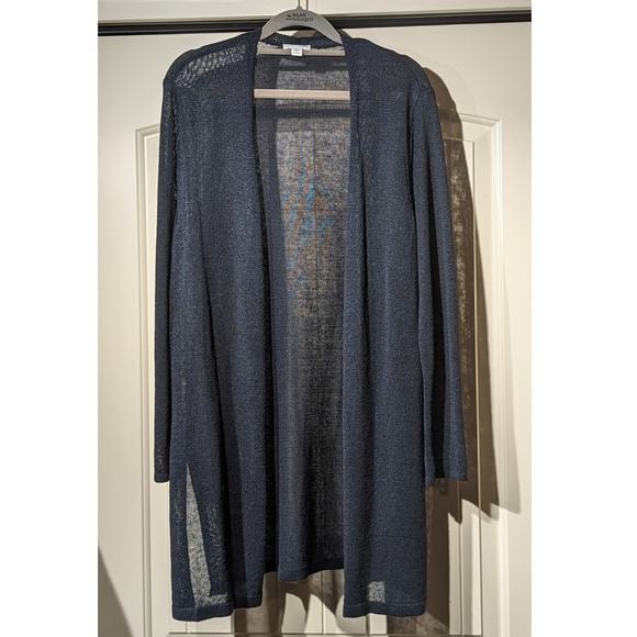 J. Jill Linen Blend Lightweight Blue Open Front Cardigan Duster Womens Petite L - Picture 1 of 8
